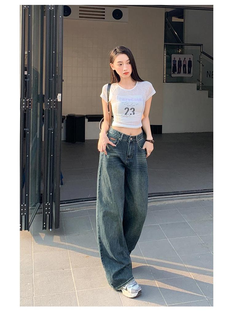 2025 Spring American Retro High Waist Wide Leg Jeans for Women - Spicy Girl