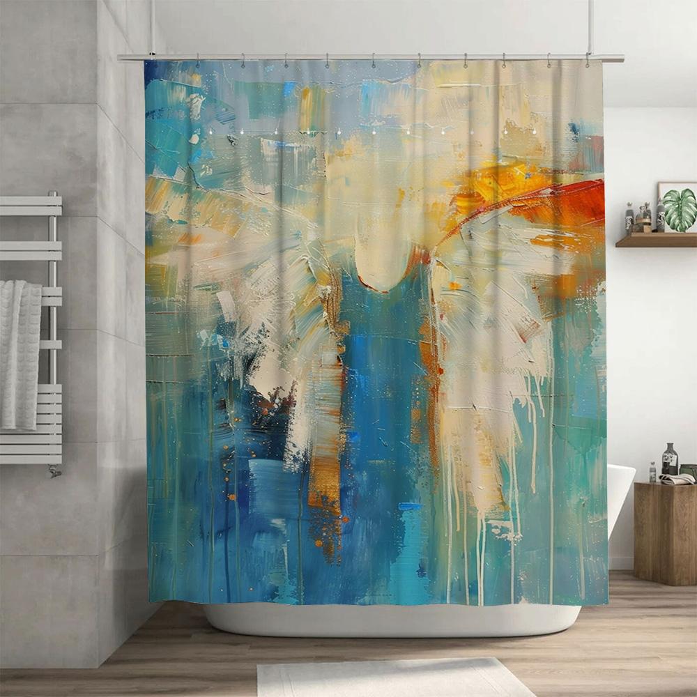 Abstract Watercolor Shower Curtain Modern Blue Yellow White Home Decor Bathroom Decoration for Bathtub