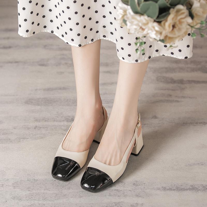 1 piece Baotou sandals women's fashion design medium thick heel high heel single shoes