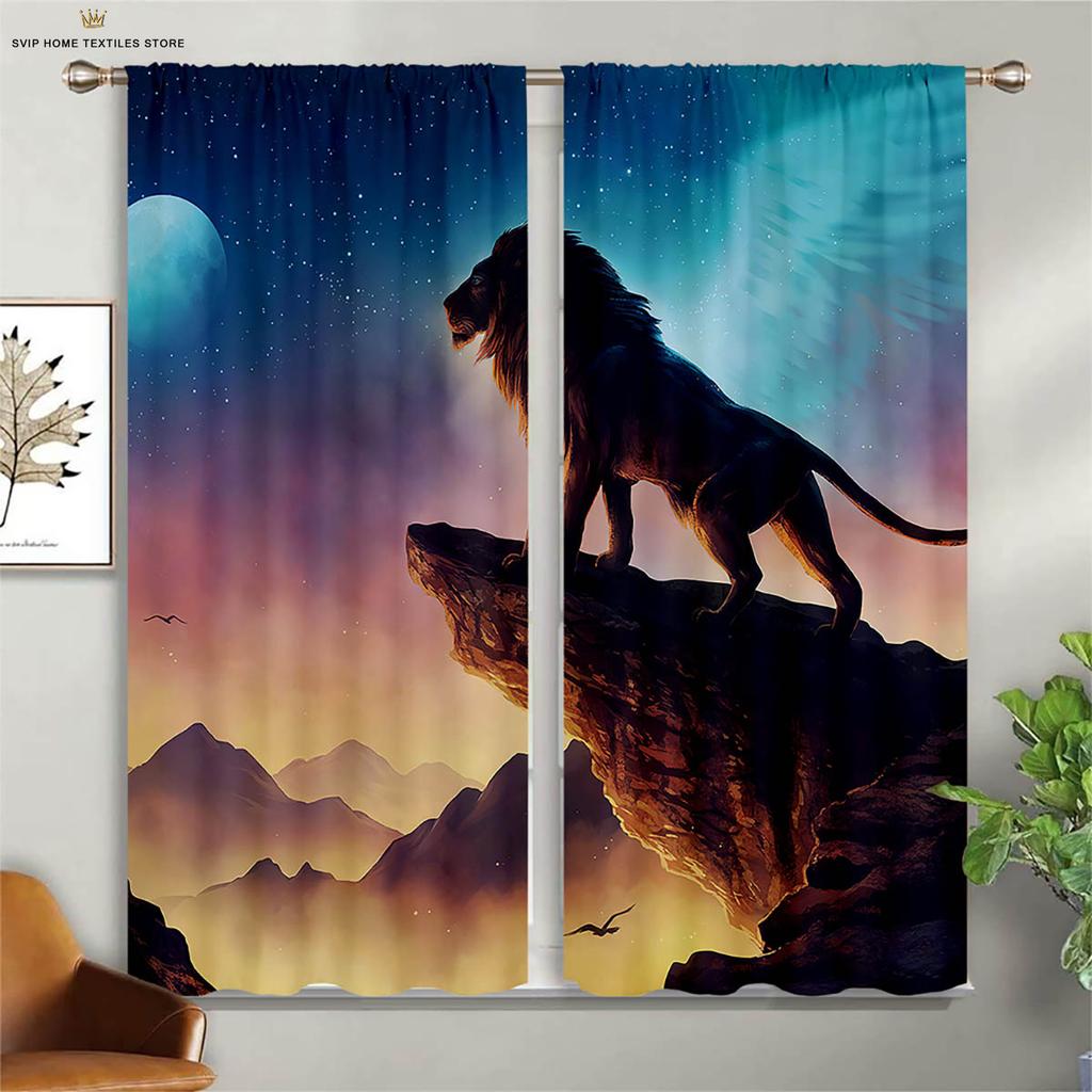 2 Pieces Of Animal Lion Black Panther 3d Printing Curtains Black Silk Blackout Heat Insulation Curtains Window Curtains