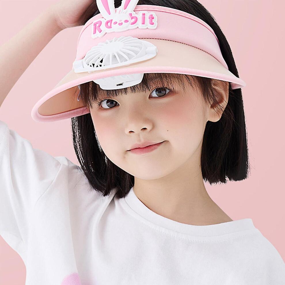 (Pink) Kids Fan Cap Summer Fan Cap Usb Rechargeable Children's Empty Top Cap Gift For Kids
