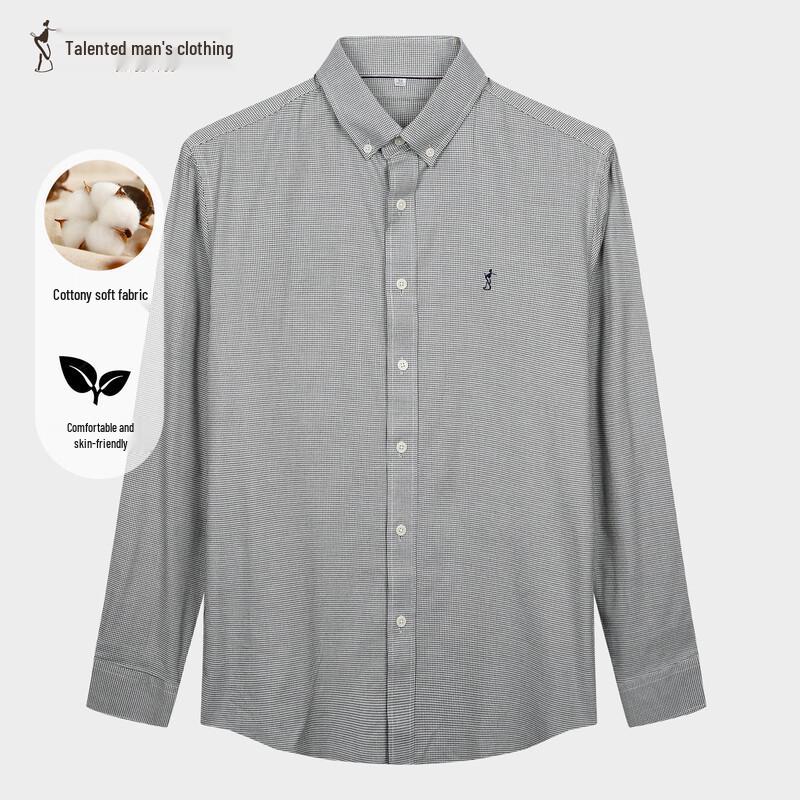 Men s Houndstooth Jacquard Long Sleeve Cotton Shirt XXL