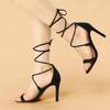 Allegra K Women's Lace-Up Sandals, Open Toe, Stiletto Heel, Black, Size 25.5cm