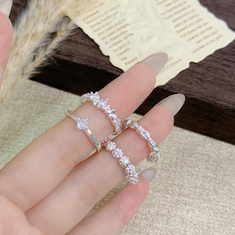 Light Luxury Zircon Small Diamond Open Thin Ring Women'S Simple Niche Design Sense Cold Wind Girlfriend Index Finger Ring