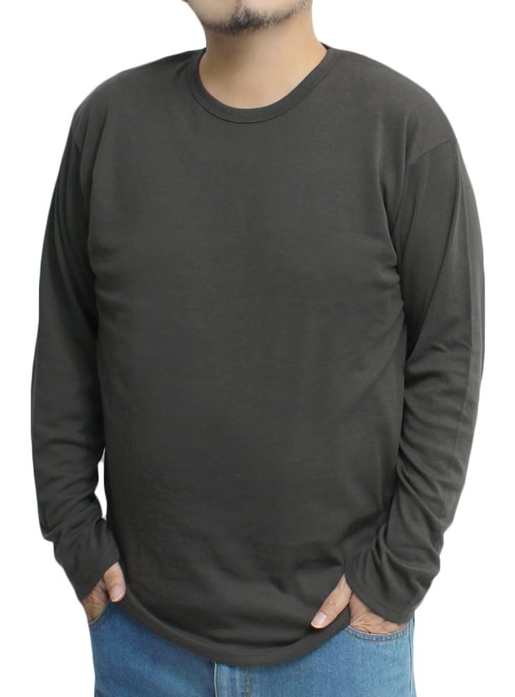

One Colors Men s Long Sleeve T-Shirt, Solid Color, Striped Smooth Crew Neck, Plus Size, 2L, Charcoal