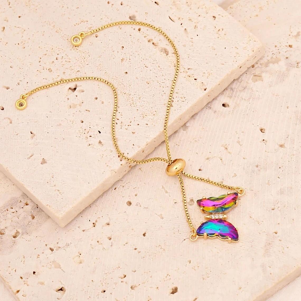 

Multi-color colored zircon butterfly bracelet, simple, fashionable and light luxury temperament bracelet for women