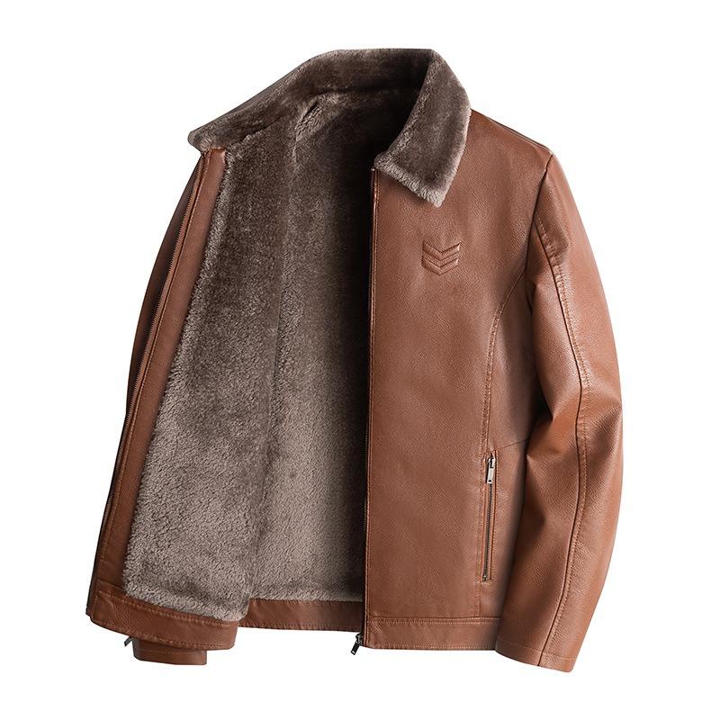 Thickened Fleece Leather Jacket Leather Men's Leather Jacket Autumn and Winter Locomotive Clothing Casual Loose Lapel Jacket Men