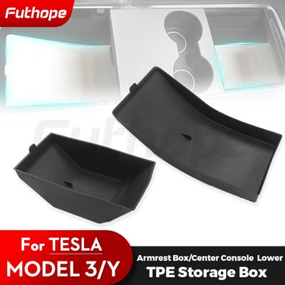 Futhope TPE Lower Storage Box For Tesla Model 3 Model Y 21-23 Central Armrest Box Center Console Interior Decoration Accessories
