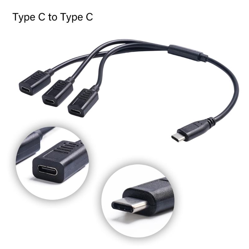 Type C Male To 3 Type C Female Splitter for 5V3A Fast Charging and Data Transfer Support Phones Laptops Simultaneously