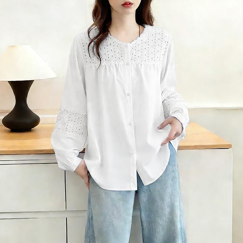 ZANZEA Dámská ležérní halenka s kulatým výstřihem a volným dlouhým rukávem