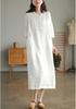 2024 Summer Artistic Loose Patchwork Cotton Linen V-Neck Mid-Length Dress with Five-Point Sleeves