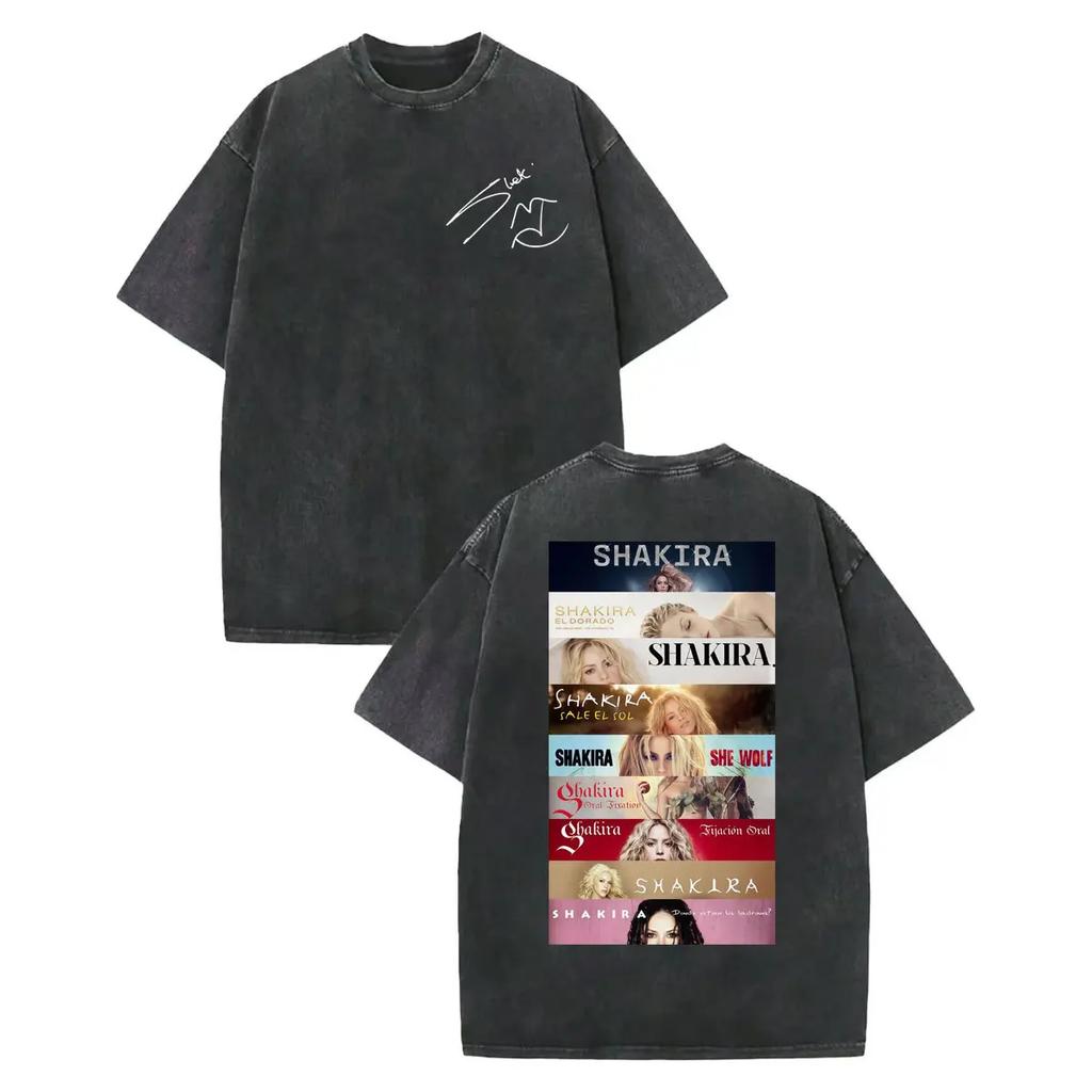 Magliette Grafiche Vintage Lavate Shakira Uomo Donna Abbigliamento Moda Estetica T-shirt Cotone Alta Qualità Manica Corta