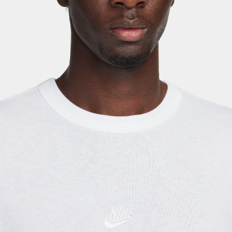 Nike Sportswear Premium Essentials Logo Embroidered Ribbed Crew Neck Short Sleeve T-Shirt Men Tops White DO7392-101