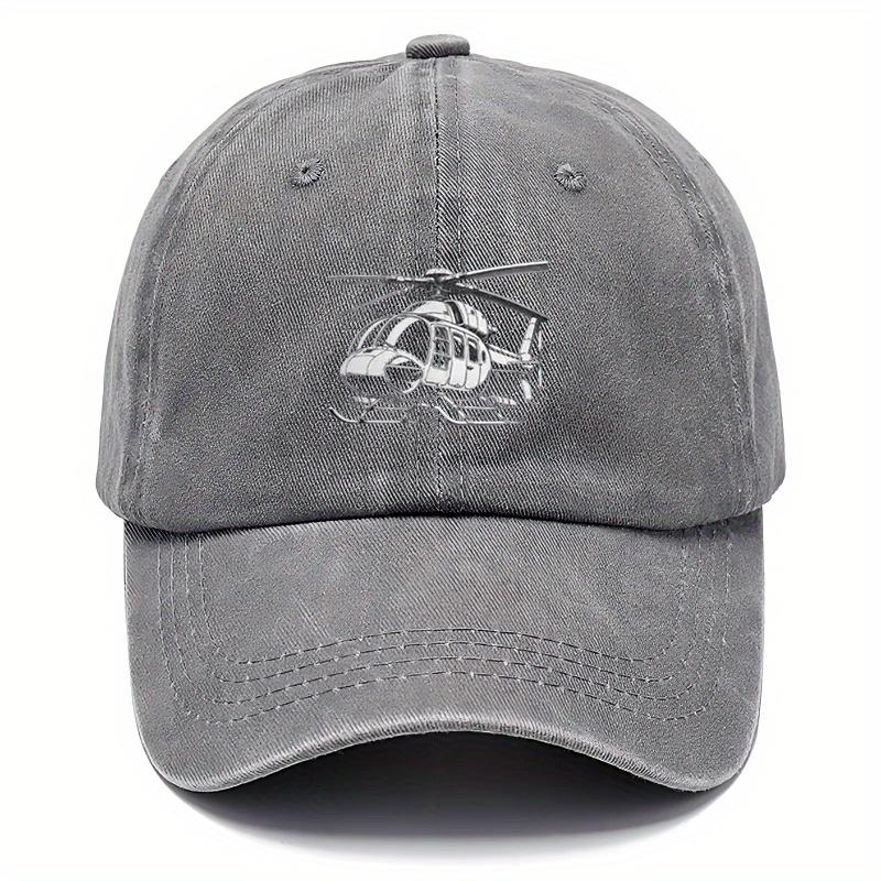 pc Adjustable Washed Baseball Cap with Helicopter Print Pattern Suitable for Outdoor Travel Camping Parties and Hiphop for