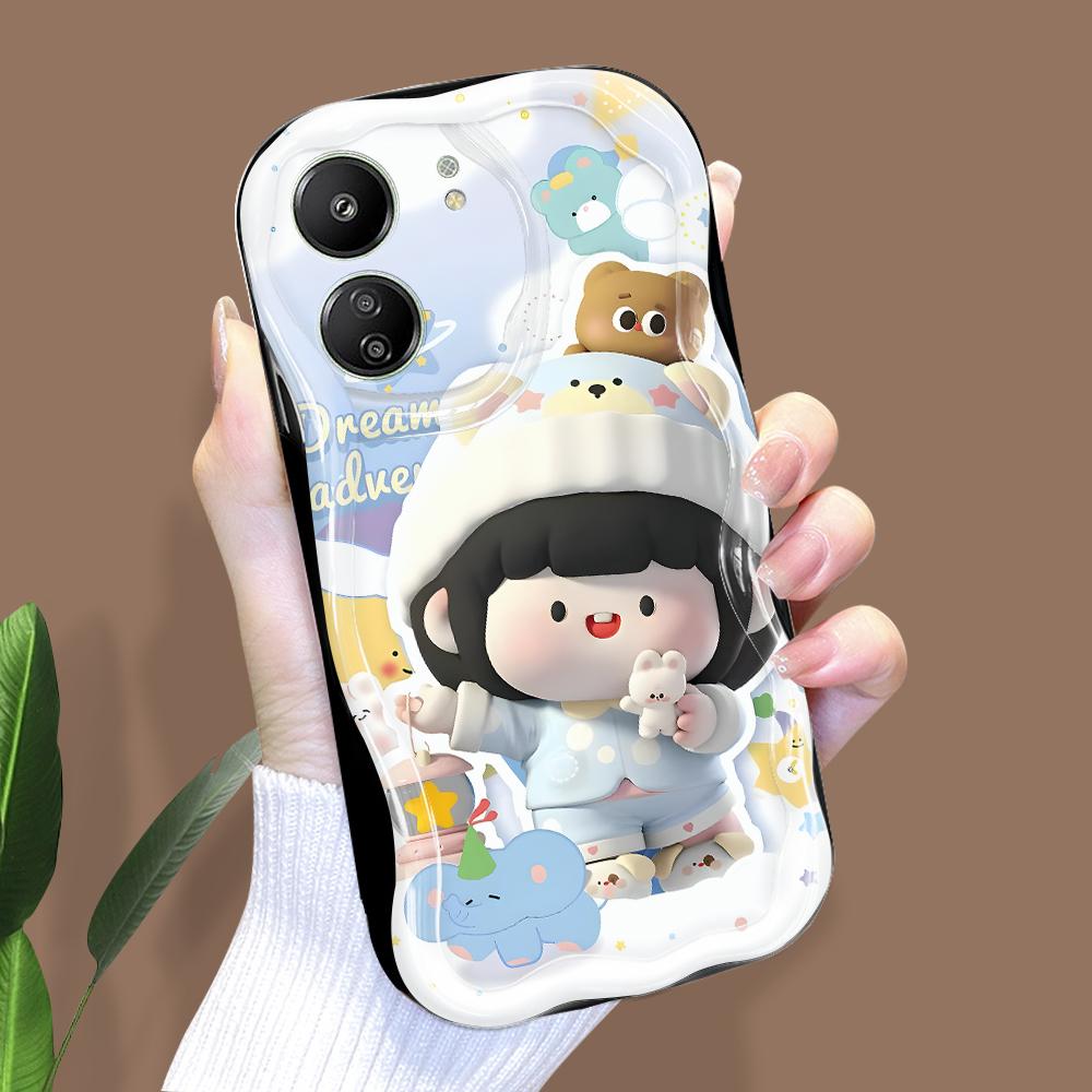Cute Cartoon Pattern Cream Texture Casing Wavy Edge Soft Silicone Cover Phone Case for Xiaomi Redmi