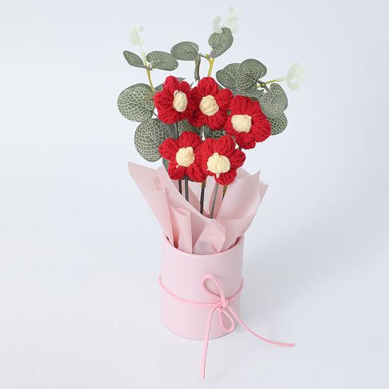 Crochet Flower Bouquet with LED Light Strip Handmade Knitting Yarn Floral Decoration Home Office Table Centerpiece Mother's Day Birthday Gift