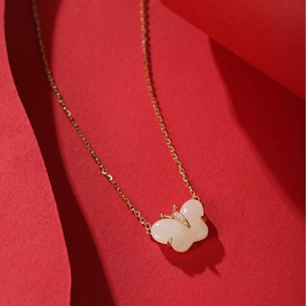 S925 Sterling Silver Clavicle Necklace with Hetian Jade Butterfly - Elegant Chinese Style Women s Accessory