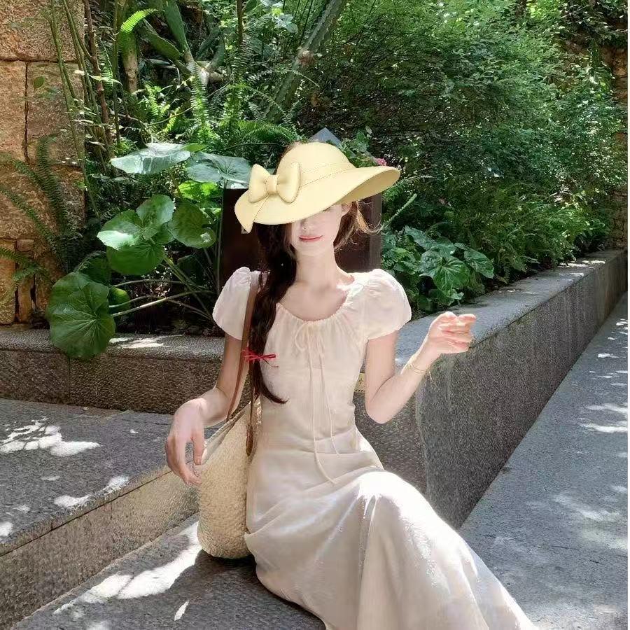Elegant French Socialite Dress: Slim, Light Luxury Jacquard with Drawstring and Puff Sleeves