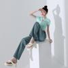 New Spring and Summer Trendy Colors Peacock Green Straight-tight Fresh High Waist Denim Wide-leg Jeans for Women