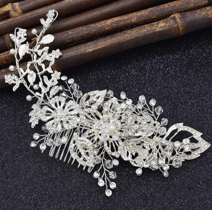 Klassische Silber Diamant Kristall Weiße Perle Haarschmuck Hochzeit Geflochtenes Kopfschmuck Party Damen Schmuck