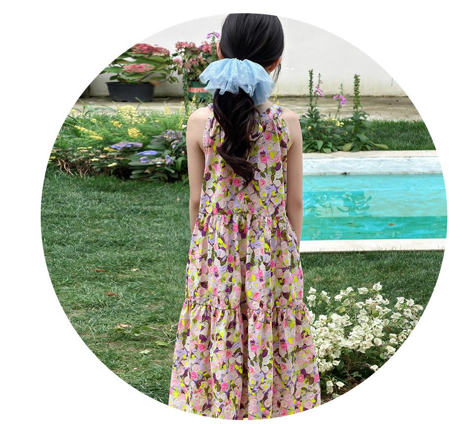 Girls' Floral Halter Summer Dress: Korean-Style Sweet Princess Attire for Middle and Older Children