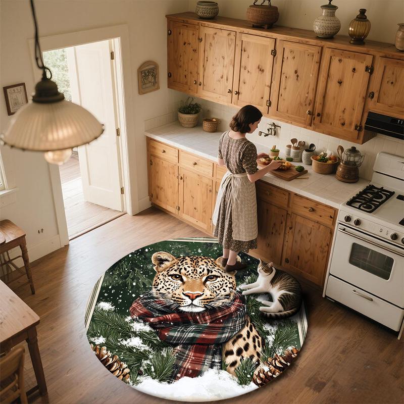 Forest Leopard,Round Area Rug,Carpet Rug for Living Room Bedroom Sofa Playroom Decor,Non-slip Floor Mat