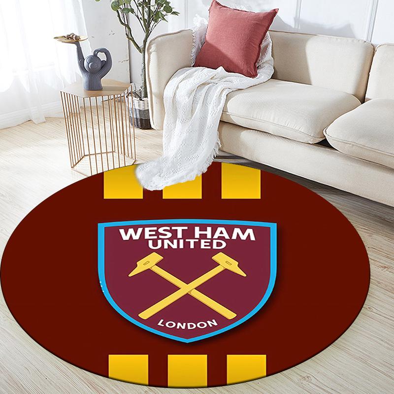 West Ham United2 Round Area Rug,Carpet Rug for Living Room Bedroom Sofa Playroom Decor,Non-slip Floor Mat