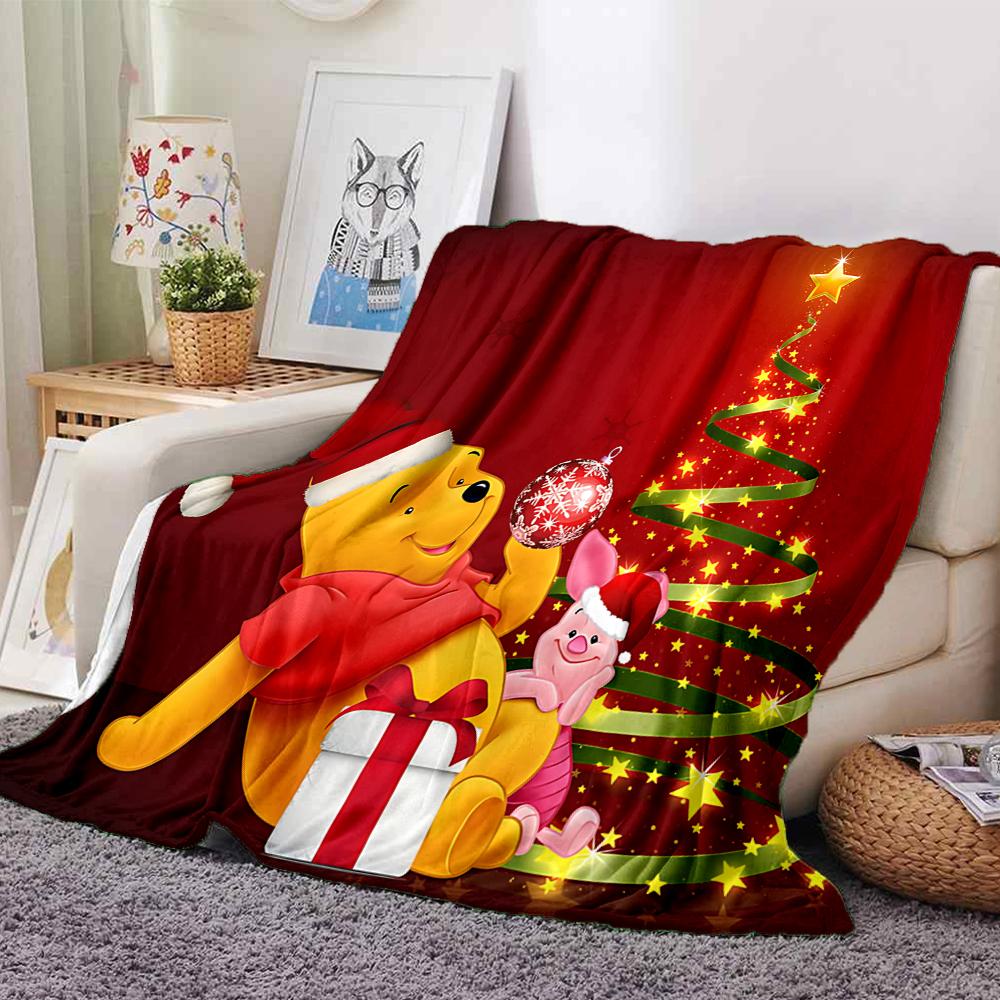 Christmas Winnie Pooh Blanket Soft Throw Blanket For Home Bedroom Bed Sofa Travel Office Solid Christmas Blanket