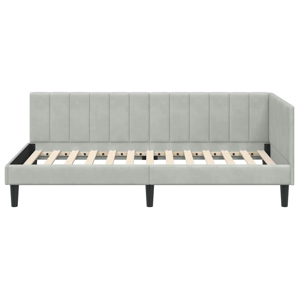 L Shaped Bed Frame with Headboard Light Grey 100 Cm X 200 Cm Velvet