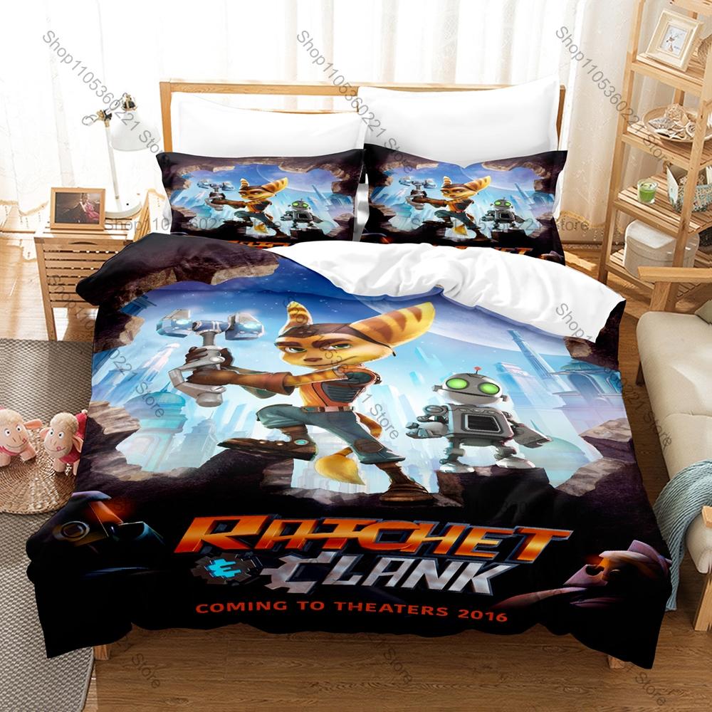 Ensemble de literie Jeu Ratchet and Clank Ensemble 3 pièces Housse de couette Dessin animé Jeu Linge de lit pour Enfants Adolescents Décor de chambre 100x130CM