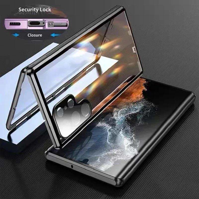 Double Sided Glass Metal Magnetic Camera Protection Case For Samsung Galaxy S25 S24 S23 S22 S21 Ultra Plus 360 Full Cover Cases