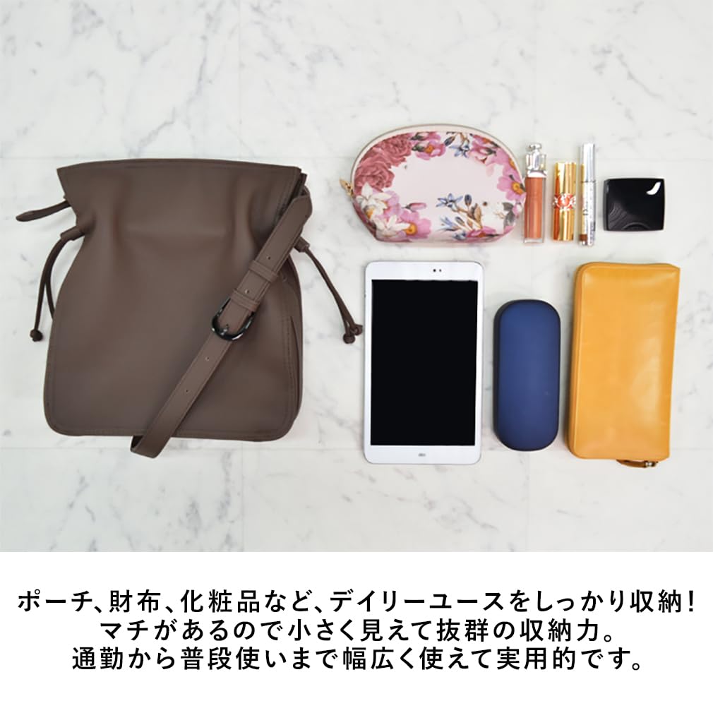 Bolsa de Ombro com Cordão Gratante em Couro Genuíno de Vaca, Feminina, abb-g0035 (Marrom Carvão)