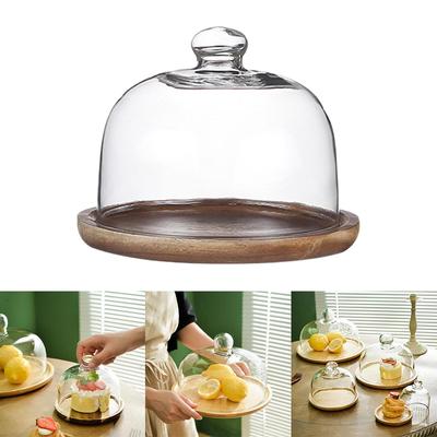 Wood Cake Stand with Dome Plate Multifunctional Fruit Display Server Tray Serving Platter