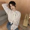 Solid Color Women's Shirt Stand Collar Bow Tie Fold Detail Diagonal Buckle Lantern Sleeves Blouse French Style Spring New Version Loose Women's Top