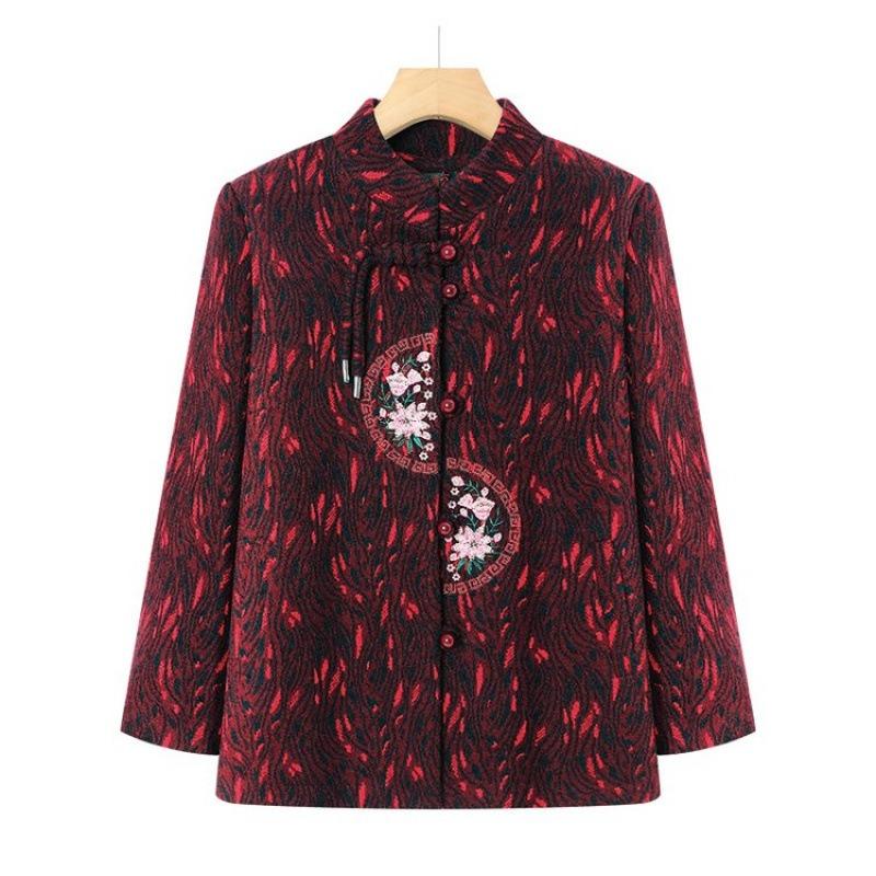 Elderly Mother Autumn and Winter Woolen Coat Year Old 0 Grandma Clothes Plush Warm Old Lady Tang Suit Top