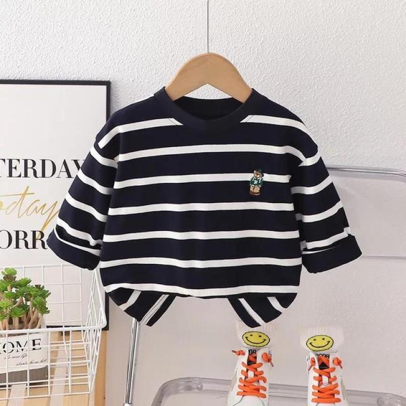 

Контрастная футболка, осенние новые брендовые футболки с длинными рукавами, топы с круглым вырезом с мультяшным принтом, модная детская одежда, тонкая рубашка с мягким низом 90cm