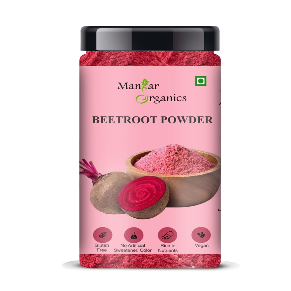 

ManHar Organics Natural Beetroot Powder Jar 450gm |Pure & Antioxidants |Pre -Workout | Brightening, Anti-Aging & Glowing Complexion | Food Colorant