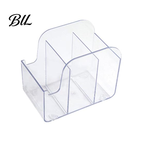 Stationery Holder Desktop Storage Box with Mobile Phone Slot Acrylic Organizer Transparent 3-Compartment Clear