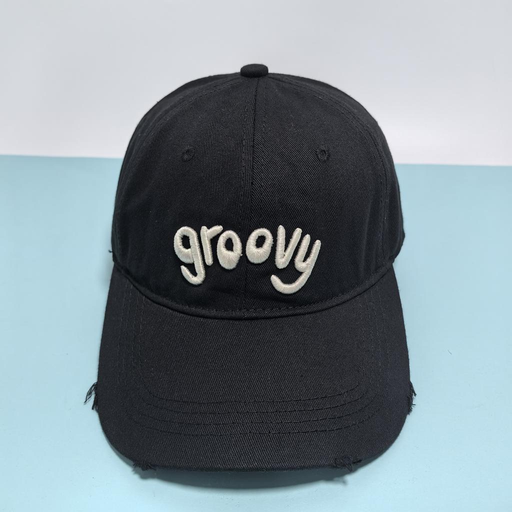 New Vintage Washed "Groovy" Embroidered Baseball Cap For Women Men Distressed Adjustable Casual Sun Hat