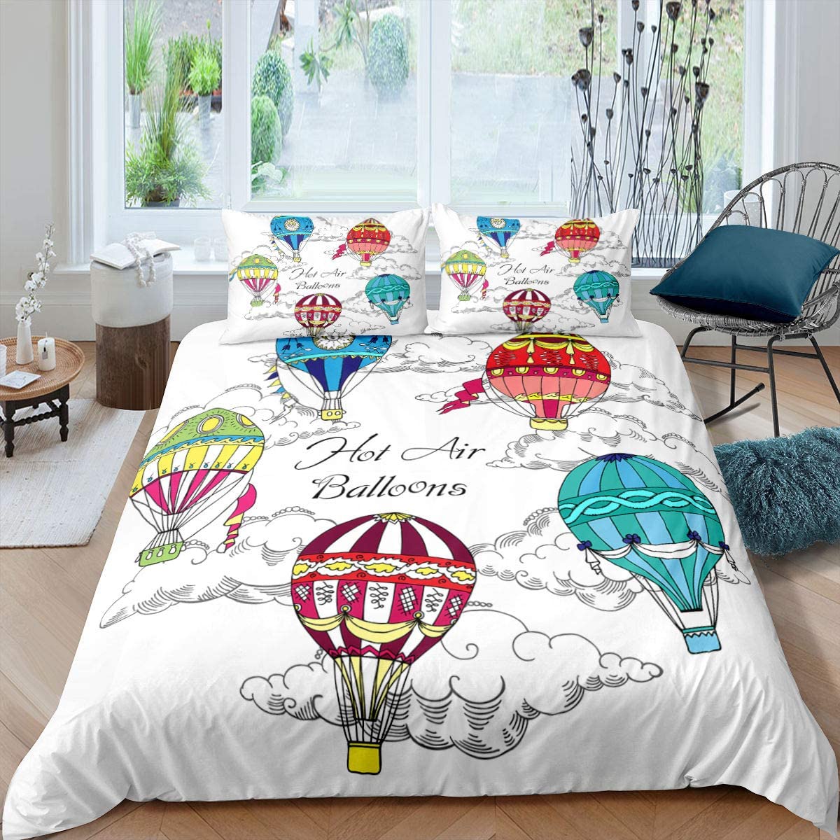 

Air Balloon Duvet Cover Set King Queen Full Size Soft Polyester Bedding For Kids Boys Girls With Pillowcase EU single(135x200cm)