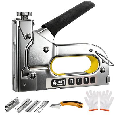 Fu-de-mo 4-in-1 Hand Stacker with 4,000 Replacement Needles (U-Shaped, Door-Shaped, T-Shaped, I-Shaped), Heavy-Duty Nail Gun, Stapler for Woodworking,