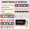 82Ft Bright Boho Bulletin Board Border Composition Smile Face Star Heart Plaid Stripe Adhesive Border Trim for Classroom Chalkboard Wall Decor