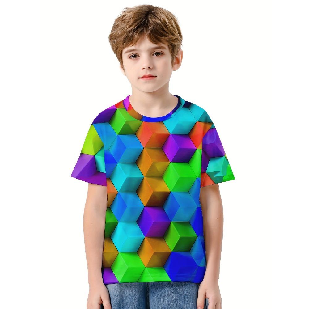 Kids Clothes Boys Short Sleeve T-Shirt Child T-Shirt Fashion Building Blocks 3D Print Children Top Summer Clothes Girls Clothes