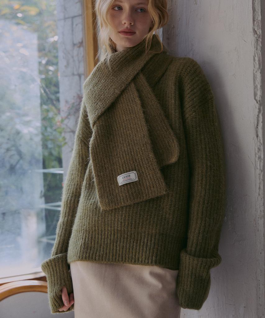 ODER Muffler Set Warmer Mohair Pullover - Khaki