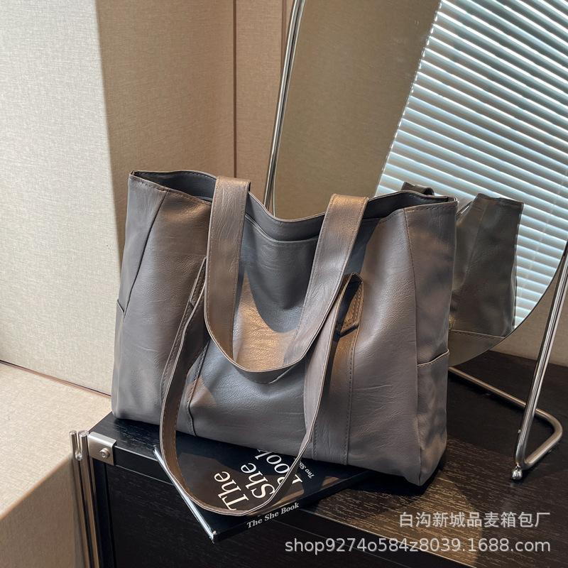 Retro Soft Leather Tote Bag Simple and Versatile Fashion Shoulder Bag Light Luxury High-end Large-capacity Commuting Handbag