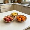 Handwoven Scalloped Edge Woven Basket Shallow Fruit Snack Bowl for Tabletop Organizer Home Decor Living Room Kitchen Storage