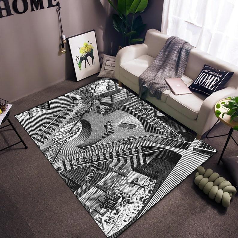 Escher Style Art Illustration Rug Architectural Design Modern Decorative Carpet for Living Room Home Interior Decoration