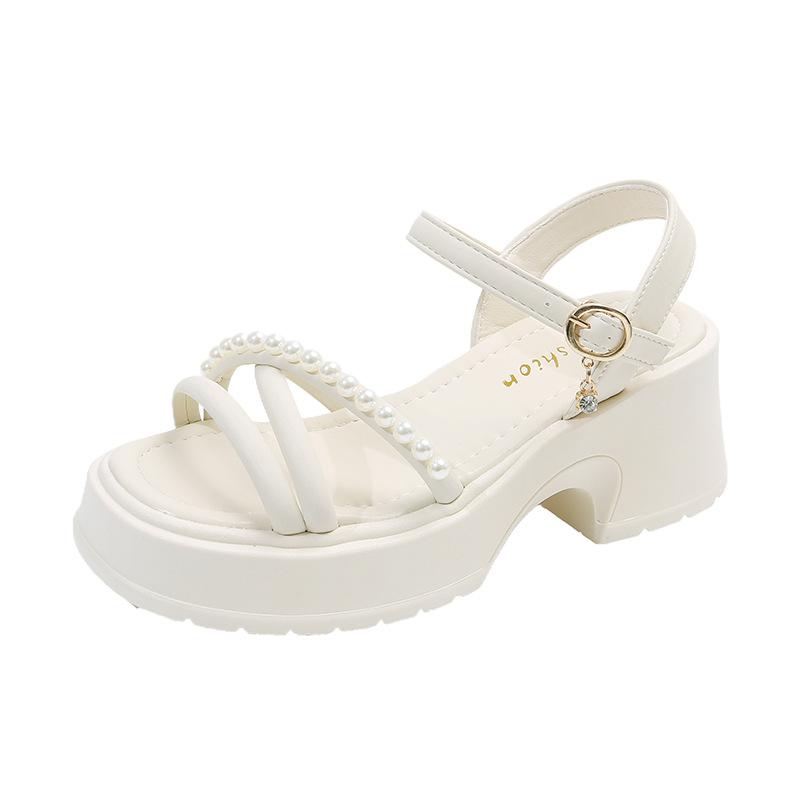 Fashion Buckle Strap Female Sandal Women's Beach Shoes Increasing Height Clogs with Heel Girls Outside New Pearl Thick Comfort Sandal