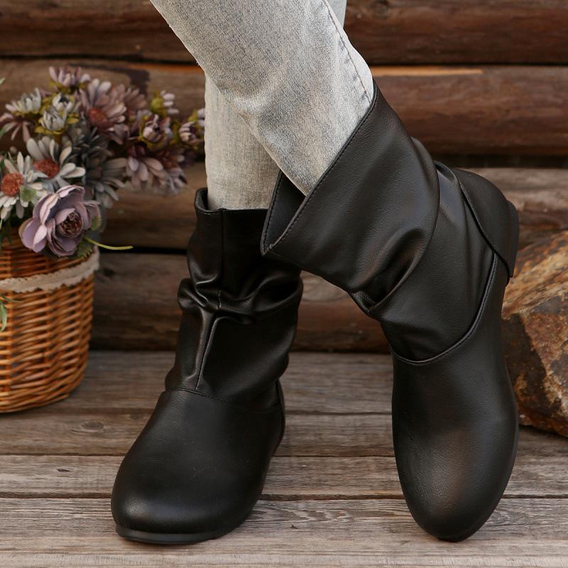 Britischer Stil Große Größe Martin Stiefel Herbst und Winter Neu Einfarbige Niedrige Absatz Kurzstiefel Mode Stiefel