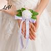 Realistic Artificial Car Flowers White Rose Wedding Decoration Door Handle & Rearview Mirror Flower Bouquet Elegant Accents with Satin Ribbon Bow And